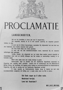 831638 Afbeelding van de proclamatie van koningin Wilhelmina met de aankondiging van de bevrijding van Nederland: ...